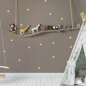 3D Animals Starry Landscape Nursery Wallpaper