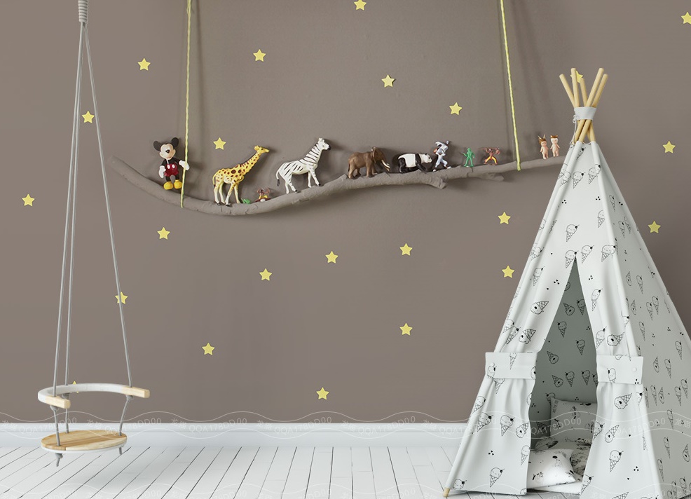 3D Animals Starry Landscape Nursery Wallpaper 2 3D Animals Starry Landscape Nursery Wallpaper