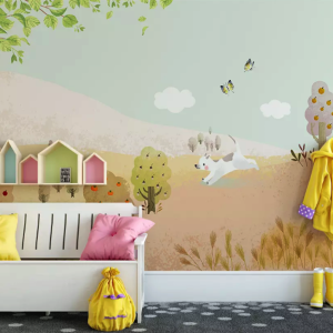 Fruit Tree Cartoon Puppy Kids Room Wallpaper