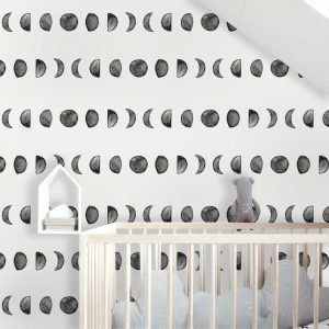 Watercolor Moon Crescent Fullmoon Pattern Removable Wallpaper