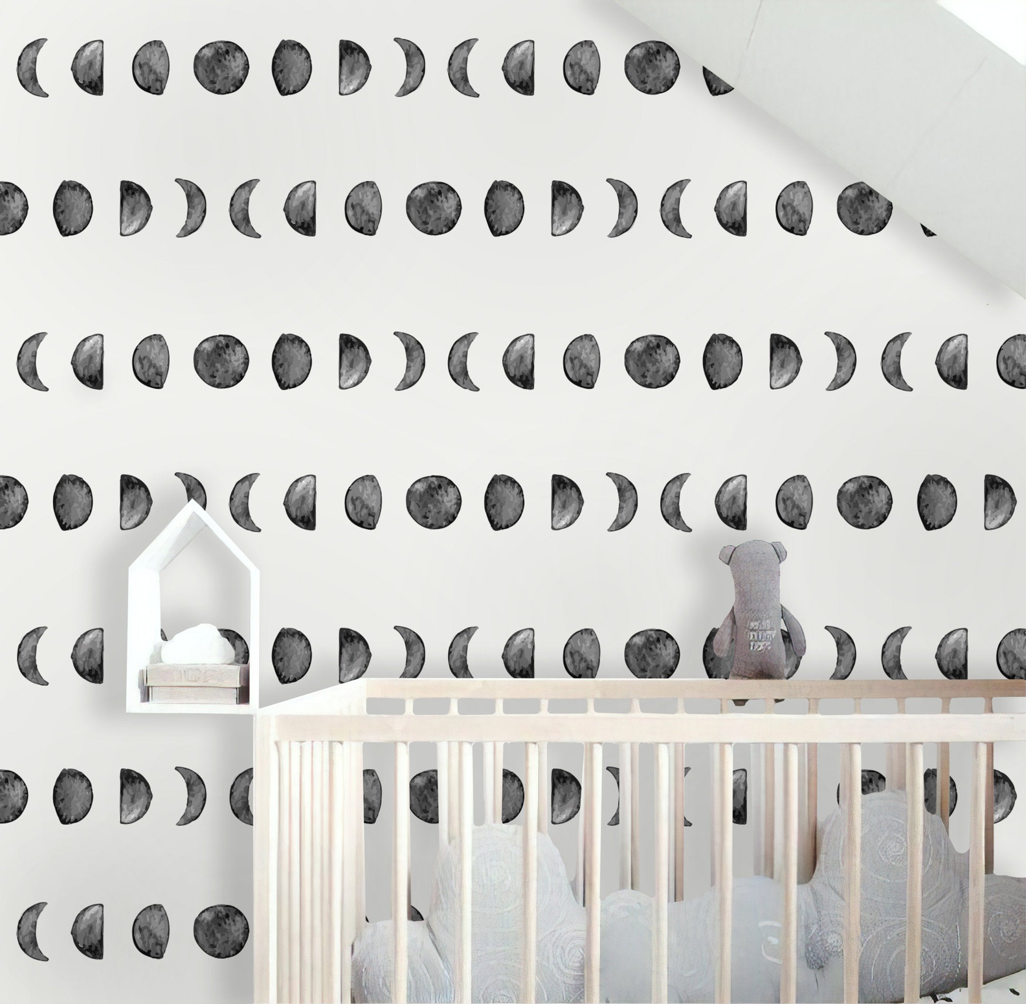 Watercolor Moon Crescent Fullmoon Pattern Removable Wallpaper 3 Watercolor Moon Crescent Fullmoon Pattern Removable Wallpaper