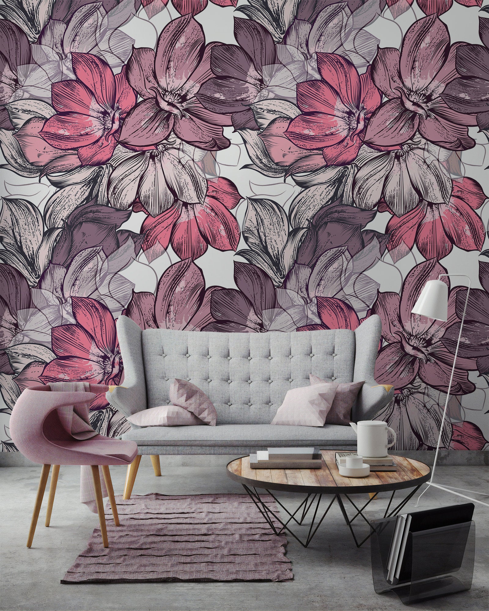 Magnolia Flowers Floral Pattern Removable Wallpaper - GK Wall Design