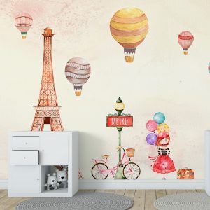 Eiffel Tower Little Hot Air Balloons Removable Wallpaper