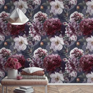 Vintage Lilac Rose and Hydrangea Floral Removable Wallpaper