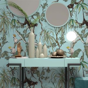 Monkeys and Parrots in Exotic Plants Removable Wallpaper