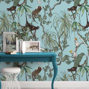 Monkeys and Parrots in Exotic Plants Removable Wallpaper