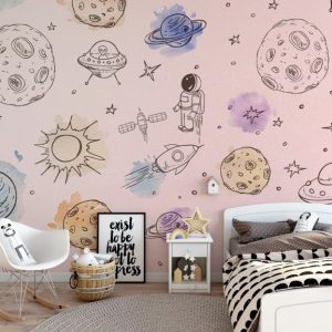 Astronaut Stars Planets Space Objects Meteorites Removable Wallpaper