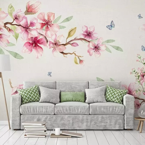 Cherry Blossom Watercolor Floral Asiatic Removable Wallpaper