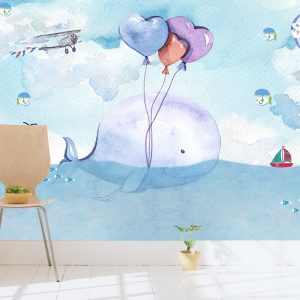 Cartoon Whale and Sea Landscape Removable Wallpaper