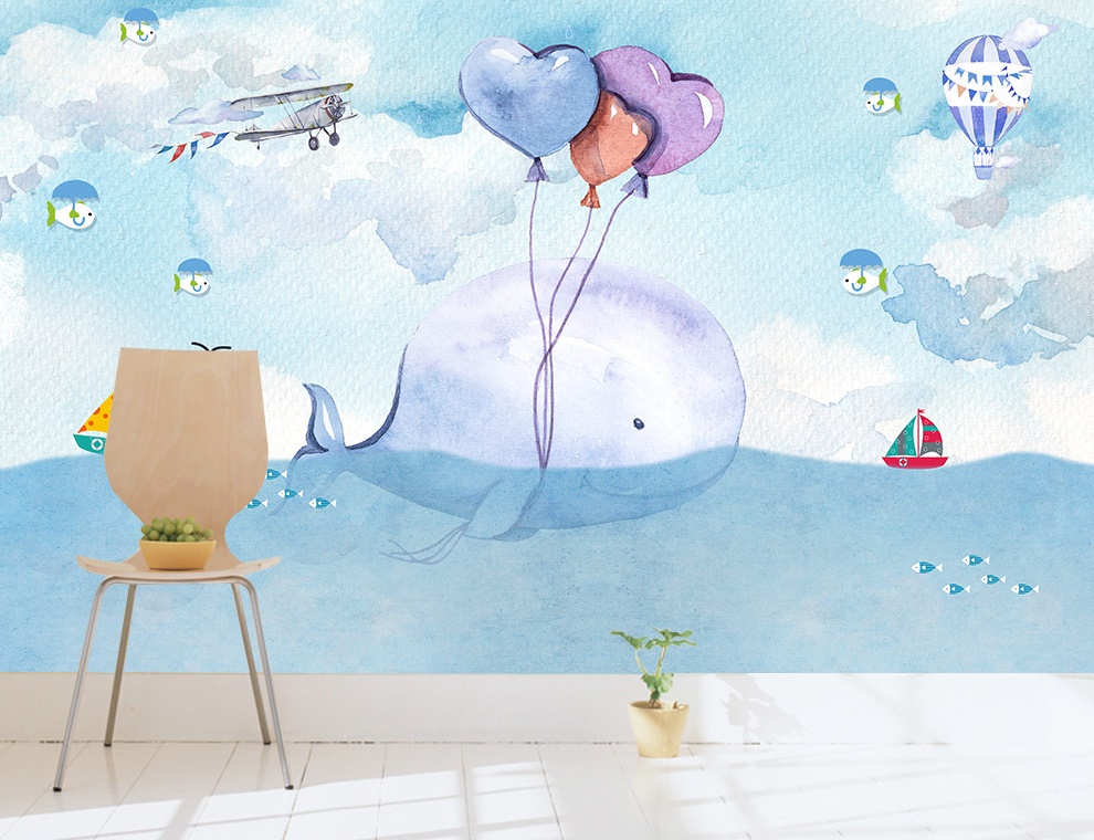 Cartoon Whale and Sea Landscape Removable Wallpaper 4 Cartoon Whale and Sea Landscape Removable Wallpaper