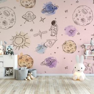 Astronaut Stars Planets Space Objects Meteorites Removable Wallpaper