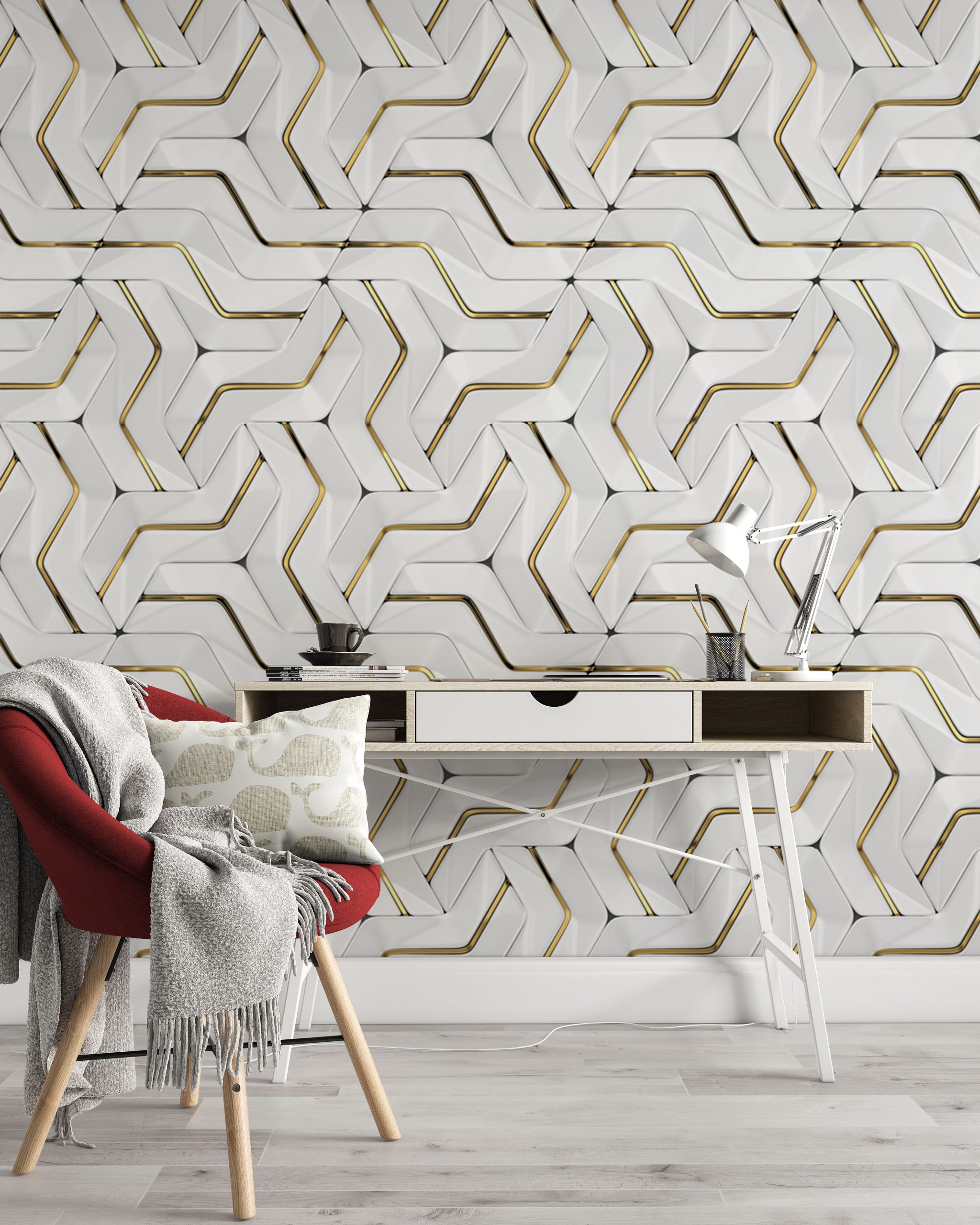 Geometric Golden and White Shape Removable Wallpaper 1 Geometric Golden and White Shape Removable Wallpaper