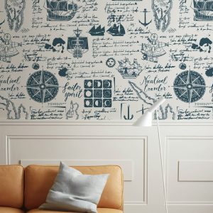 Sailor Travel Map Ship Pattern Removable Wallpaper