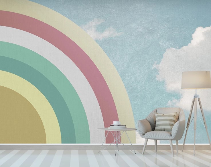 Half Rainbow and Clouds Sky Removable Wallpaper 3 Half Rainbow and Clouds Sky Removable Wallpaper