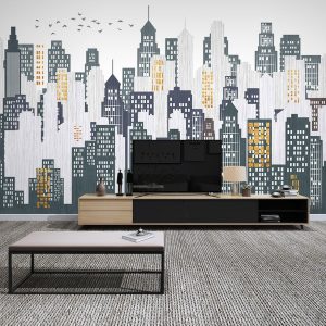 Watercolor Cityscape Silhouette Removable Wallpaper