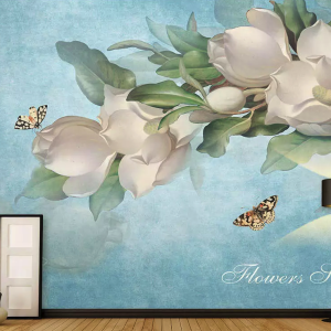 Gardenia Flower Yellow Butterfly Scandinavian Removable Wallpaper