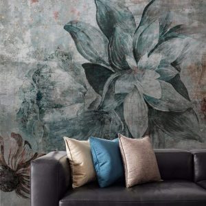 Vintage Flowers Concrete Patterned Removable Wallpaper