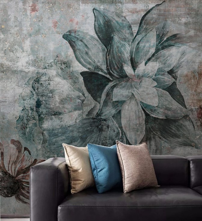 Vintage Flowers Concrete Patterned Removable Wallpaper 4 Vintage Flowers Concrete Patterned Removable Wallpaper