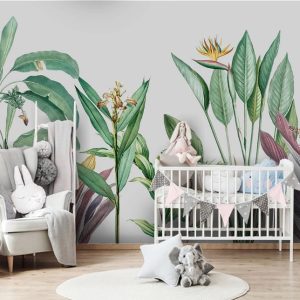 Flower Long Leaves Modern Design Removable Wallpaper