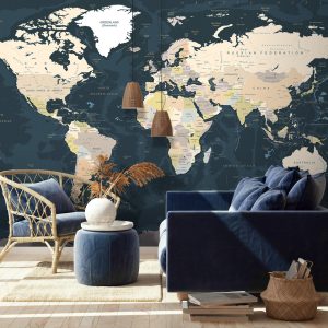 Dark Political Large World Map Removable Wallpaper