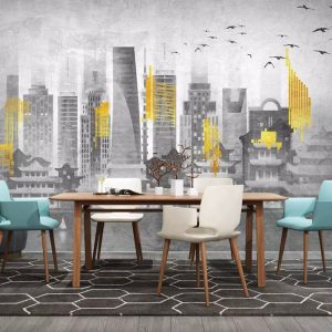 Yellow City Light Monochrome Cityscape Removable Wallpaper