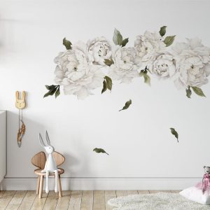White Peony Flowers Removable Floral Wall Decal Set