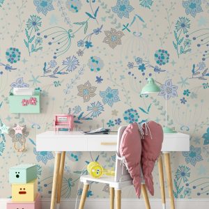 Flowers Pink and Blue Floral Pattern Removable Wallpaper