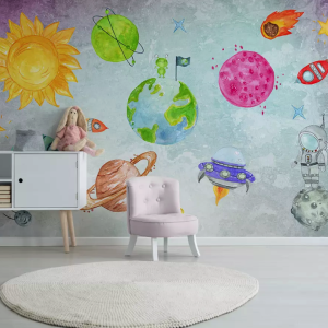 Planets Cartoon Space Astronauts Removable Wallpaper