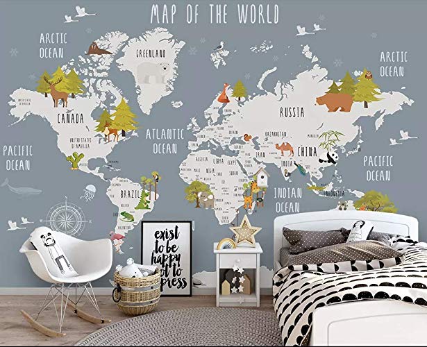World Map and Animal Kids Textile Wallpaper 4 World Map and Animal Kids Textile Wallpaper