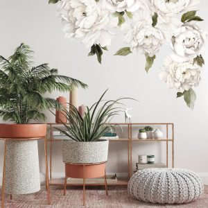 White Peony Flowers Removable Floral Wall Decal Set