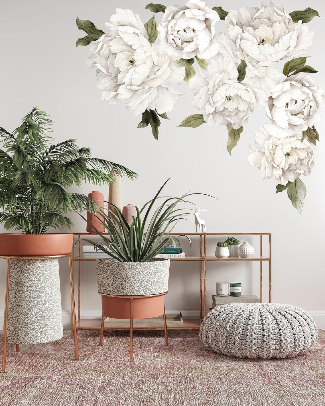 White Peony Flowers Removable Floral Wall Decal Set 2 White Peony Flowers Removable Floral Wall Decal Set