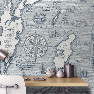 Explorer Travel Map Pattern Removable Wallpaper