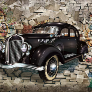 3D Retro Classic Car Graffiti Street Vintage Removable Wallpaper