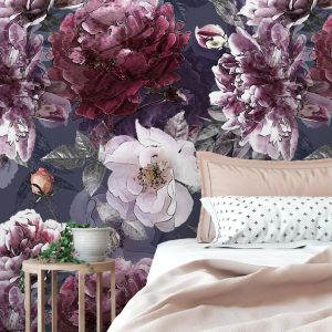 Vintage Lilac Rose and Hydrangea Floral Removable Wallpaper