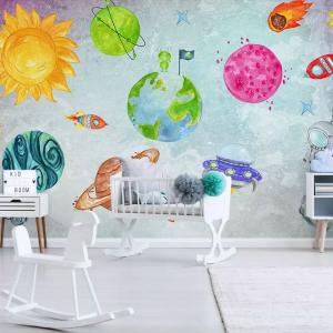 Planets Cartoon Space Astronauts Removable Wallpaper