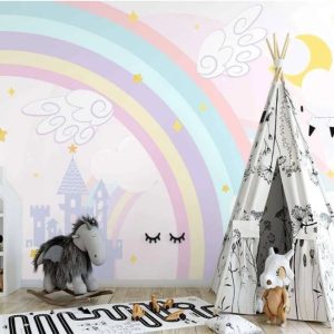 Rainbow with Wings Soft Colors Castle Removable Wallpaper