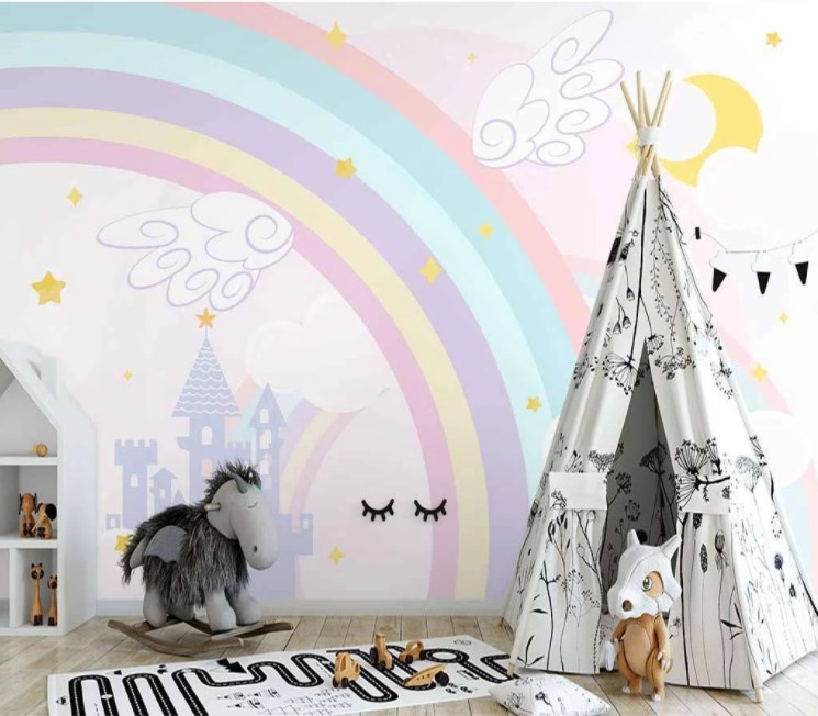 Rainbow with Wings Soft Colors Castle Removable Wallpaper 1 Rainbow with Wings Soft Colors Castle Removable Wallpaper