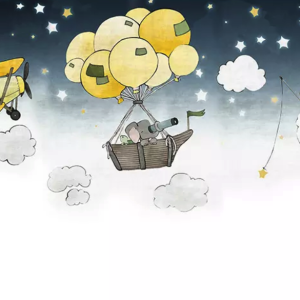 Cartoon Nightscape Hot Air Balloon and Elephant Wallpaper