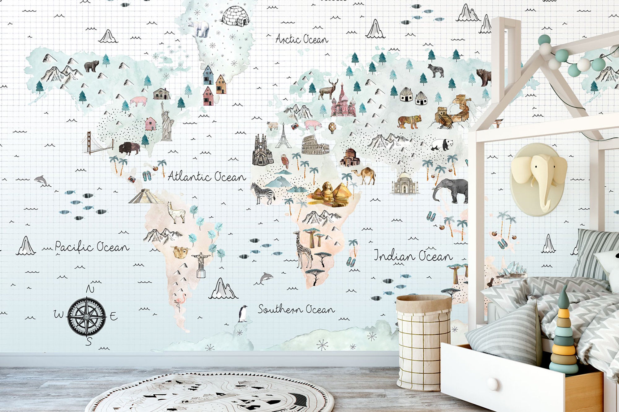 Soft World Map Little Animals and Famous Landmarks Wallpaper 3 Soft World Map Little Animals and Famous Landmarks Wallpaper