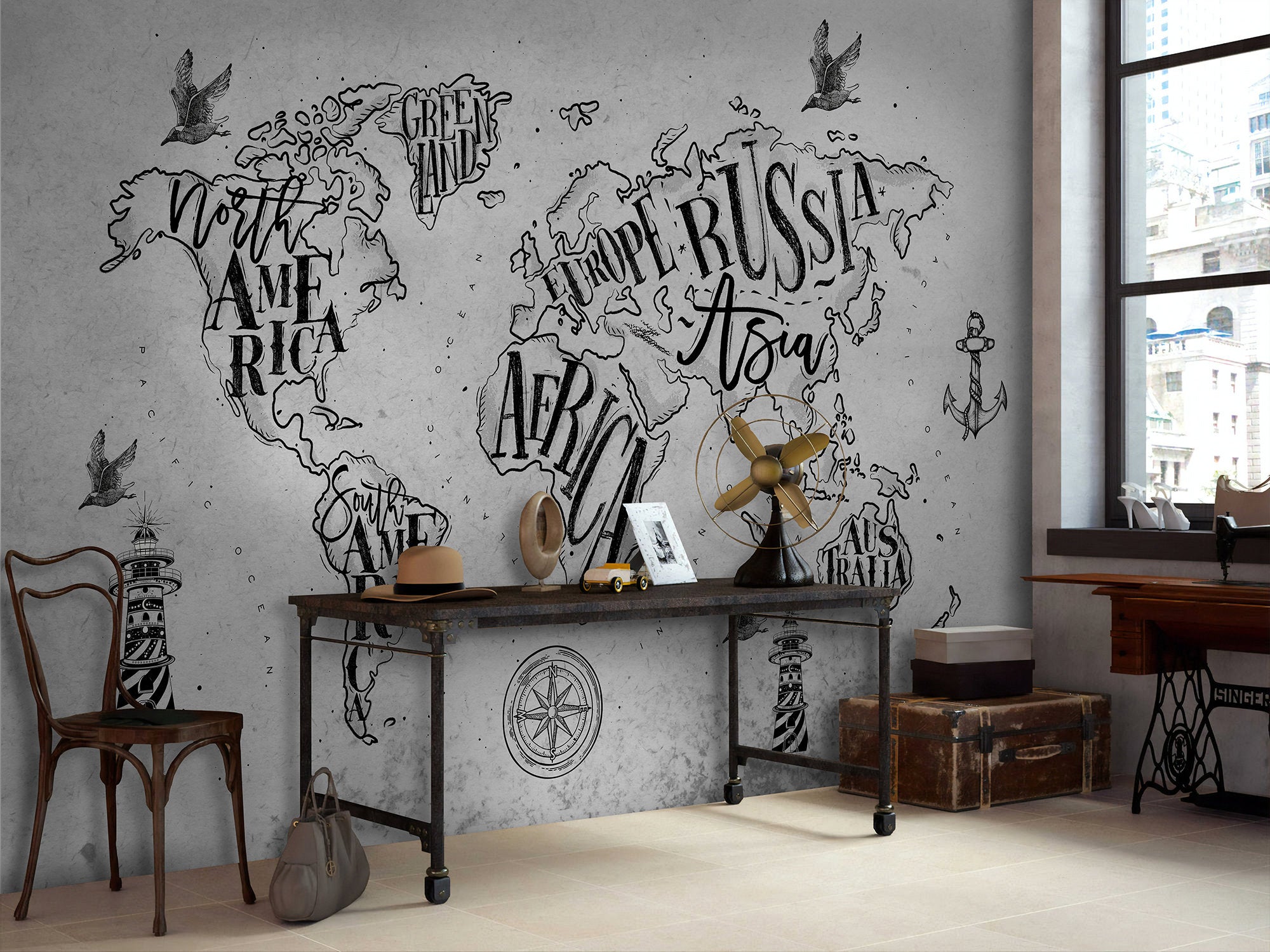 Map Monochrome Cement World Maps Modern Style Removable Wallpaper 5 Map Monochrome Cement World Maps Modern Style Removable Wallpaper
