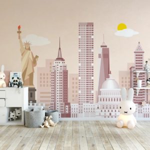USA New York Statue of Liberty and Skyscrapers Removable Wallpaper