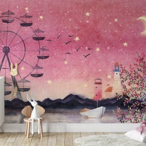 Colorful Leaves Starry Sky Ferris Wheel Removable Wallpaper