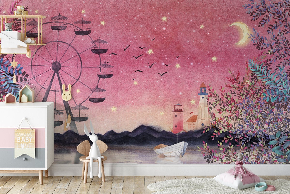 Colorful Leaves Starry Sky Ferris Wheel Removable Wallpaper 3 Colorful Leaves Starry Sky Ferris Wheel Removable Wallpaper