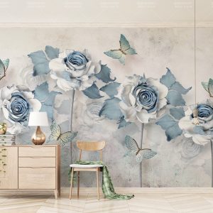 Soft Blue Flower Butterfly Wallpaper