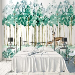 Horned Deer Green Trees Forest Wallpaper