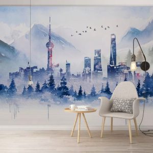 Watercolor Cityscape Skyscraper Modern Removable Wallpaper