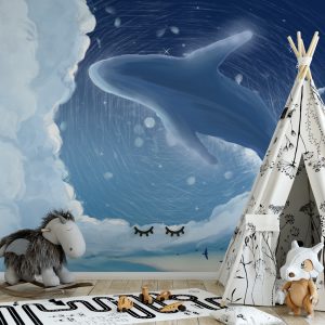 Blue Whale Cartoon Nightscape Removable Wallpaper