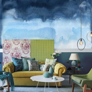 Art Design Dark Blue White and Bluish Removable Wallpaper