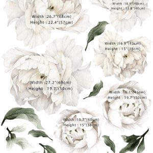 White Peony Flowers Removable Floral Wall Decal Set