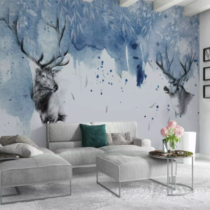 Winterscape Horned Deer Nordic Wallpaper